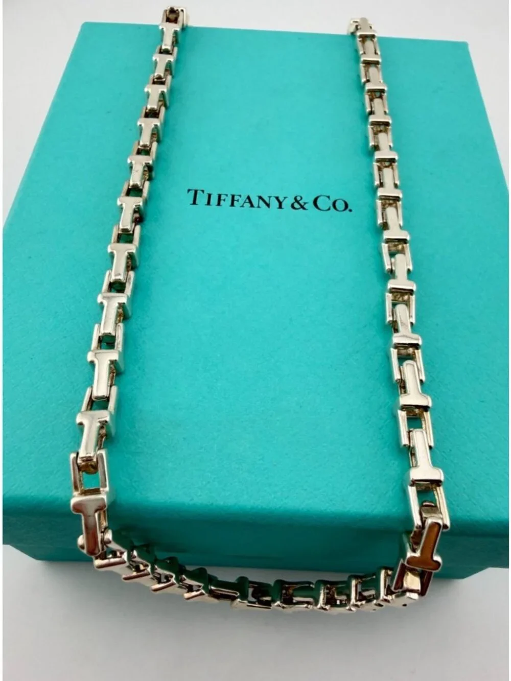 Tiffany & Co. Narrow T Link Chain Necklace Sterling Silver 20in 39g Retired